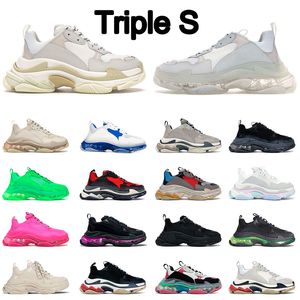Triple S Mens Womens Designer Running Shoes Trainers Clear Sole Black Green Blue Crystal Rainbow Balenciagas Pink Yellow Balencaigas Shoes Sneakers Storlek 36-45