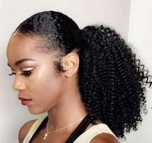 Ponytail Human Hair Wrap Around Brazilian Natural Kinky Curly Clip On Remy Extensions 12"-24" Blonde Brown Highlights Color