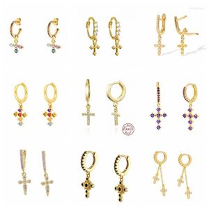 Hoop Huggie Real 925 Silverörhängen för kvinnor Gold Cross Pendant Girl Ear Bone Piercing Earring Female Small Aretes K5hoop Huggiehoop Kir