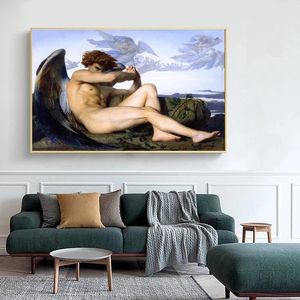 Famoso pôster de anjo caído, pintura em tela abstrata, estampas modernas, imagem de arte de parede de anjo escuro para sala de estar, decoração de casa Cuadros