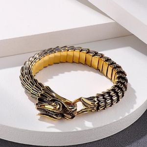 Linkkette Vintage Gold Retro -Stil Männer Edelstahl Drachen Armband Armband Hochwertiger Schmuck 15mm 9,25 Zoll schwer 155 g Inte22