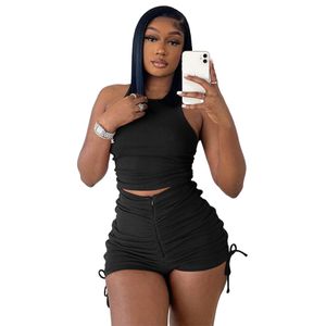 Women Two Piece Pants Short Workout 2 Piece Outfits Ribbed Sexy Crop Tops and High Waist Running Biker Shorts Tracksuits Sets