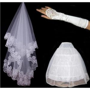 Brautschleier, Garn, Stickerei, Spitzenhandschuhe, Packtaschen, Braut und 3 Ringe, weißer Petticoat, hochwertige drei Sets, Hochzeitsaccessoires