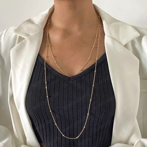 Старинные многослойные тонкие цепные ожерелье для женщин Мода Заявление Современные медные бусины Tassel Choker Свитер Ювелирные Изделия