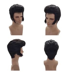 Kısa Insan Saçı Için Saç Modeli toptan satış-Elvis Hairstyle Erkekler Kısa Peruk Cosplay Doğal Sentetik Saç Gibi İnsan Saç T861