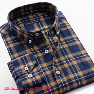 ファッション秋のスタイル厚い100％ピュアコットンメンドレスシャツフランネル格子縞の男性長袖プラスサイズxxl-9xl10xl