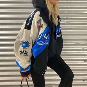 Tuta da corsa gotica femminile stampata oversize hiphop street style Y2K giacca da baseball oversize uniforme bomber top 220810