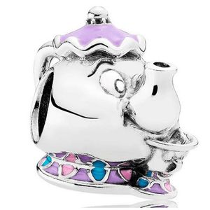 Passend für Pandora-Armbänder, Sommer-Lila-Schwein-Teekanne, europäische Charms, Silber-Emaille-Charm-Perle, lose Perlen für Großhandel, DIY-europäischer Sterling-Halskettenschmuck