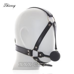Thierry Silicone Gag Ball with PU Leather Head Harness Bondage Restraint for Adult Fetish sexy Games Toys Products Women Men