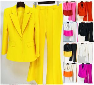 Kadınlar Turuncu Takım Elbise toptan satış-Kadın Suit Blazers Setleri İlkbahar Sonbahar Kış İki Ton Ton Ton Ton Sıradan İnce Kadın Ceketler Moda Leydi Ofis Takım Cepleri İş Çentikli Ceket Renk S XXL