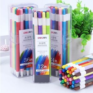 Deli Pushable Colored Pencil 122436 s wasserlösliches Holzset 2B austauschbarer Minenkern Kunstmalerei Y200709