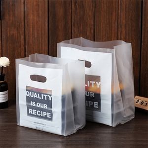 50 Pcs/lot Plastic Coffee Bread Shop Bakery Cookies Pastry Nougat Food Takeaway Handbags Packaging Bags 201015