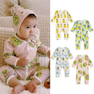 Baby rompers barn designer kläder barn citron bomull tryckt bodysuits sommar avslappnad butik långärmad jumpsuits nyfödda klättring krypande kläder