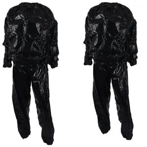 ELOS-2 Pcs Heavy Duty Fitness Weight Loss Sweat Sauna Suit Exercise Gym Anti-Rip Black XL & 4XL