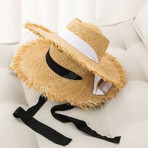 Damen Übergroßer Bast-Strohhut mit großer Krempe, Sommer, Strand, UV-Schutz, Sonnenhüte, Damen-Fluff-Schlafmütze