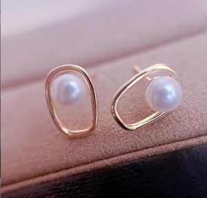 s925 silver needle Geometric circle Ear Studs natural Freshwater pearl Earrings white Lady/girl Fashion jewelry