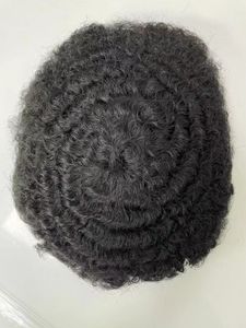 Onda de 8 mm de reposição de cabelo virgem humano indiano Mão amarrada #1B Toupees de renda cheia para o homem negro na América Fast Express Delivery