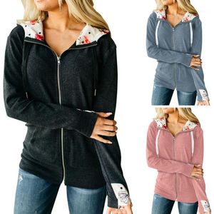 Women's Hoodies & Sweatshirts Autumn Women Long Sleeve Floral Print Hood Zipper Hoodie Coat Outerwear Fashion Top Warm 3XL