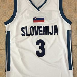 SJZL98 Vit # 3 Goran Dragic Team Slovenija Retro Throwback Basketball Jersey sysar något nummer och namn