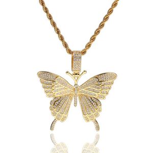 Jewelry Necklaces Fashion 18K Gold Plated Copper Butterfly Pendant Luxury Men Women Bling Zircon Hip Hop Necklaces313H