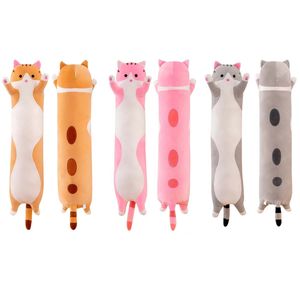 Cute 50cm Long Cats Toys Elastic Stuffed Plush Squishy Cat Cushion Pillow Cuddly Buddy Brown Pink Grey Wholesale sxaug05