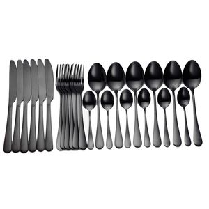 Tablewellware Tableware Black Cutlery Set 24 Pcs Stainless Steel Cutlery Box Forks Knives Spoons Dinner Set Kitchen Spoon Set 220623