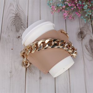 PU Leather Dinnerware Cups Holder Portable Glass Bottle Leather Case Eco-friendly Coffee Cup Bag Detachable Chain Bottles Cover For