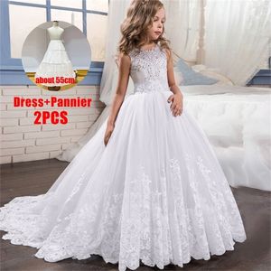 PLBBFZ Summer White Kids Clothes First Bridesmaid Girls Dress Children Pageant Party Wedding Princess Dress 10 12 Years Vestidos 220521