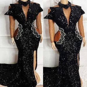 Artı boyutu Arapça aso Ebi ışıltılı denizkızı siyah balo elbiseleri boncuklu seksi akşam resmi parti ikinci resepsiyon doğum günü nişan elbisesi zj760 407