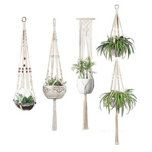 Home Plant Hangery Macrame Rope Pots Uchwyt liny wiszące ścienne sadzacze wieszaki koszyki koszyki uchwyty w koszyki kwiatowe wewnętrzne podnoszenie ZC1145