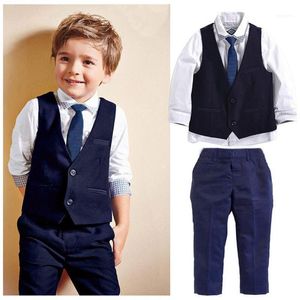 Herren Trainingsanzüge 3-teiliges Set Herbst 2022 Kinder Freizeitkleidung Sets Kinder Baby Jungen Anzug Weste Gentleman Kleidung für Hochzeiten Formal