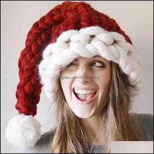 クリスマスデコレーションフェスティブパーティー用品ホームガーデンLl秋と冬のユニセックスハンドメイド編み帽子サンタクロースハットキリストot1tf