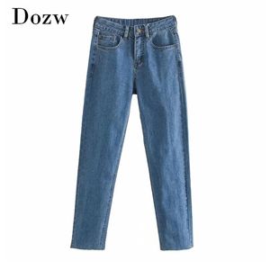 Donna Streetwear Jeans a vita alta Pantaloni lunghi Fashion Zipper Fly Pantaloni elasticizzati in denim Tasche casual femminili Mamma 210515