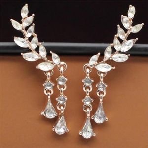 Fashion Angel Wings Dangle Earrings Shining Crystal Water Drop Earrings For Women Long Rhinestone Leaf Tassel Drop Earrings