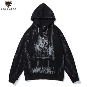 Aolamegs Men Hip Hop Hoodie Sweatshirt Gothic Horror Skull Print Punk Chain High Street Hipster Baggy Hooded Pullover Streetwear 220325