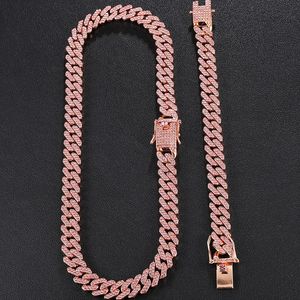 Chains European And American 12mm Bar Cuban Chain Men's Necklace With Gold-plated Full Diamonds Rapper Hip-hop Male Choker JewelryChains