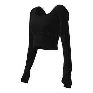 Men's T-Shirts 2022Long Sleeve Yoga Shirts Sexy Fitness Sports Elastic Crop Tops Running Gym Workout Ladies Short