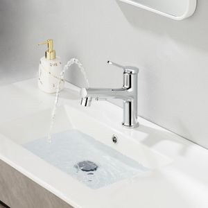 Dubbla spraylägen solid mässing polerad krom badrum kran för diskbänk modernt handtag badfänga kran med ansiktsbassängblandare kran