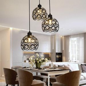 Lâmpadas pendentes design de cristal moderno Candelador de ferro branco/preto para luzes de luz de suspensão da sala de estar da sala de estar e27Pinging