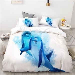 3D Print Bedding Set KingUSAEurope SizeDuvet Cover Set CustomQuiltBlanket CoverBedclothes ocean dolphinwhale Drop Ship Duvet Cover 220616