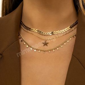 Boho Pentagramm Anhänger Halskette Set Weibliche Retro 2022 Mode Gold Metall Persönlichkeit Schlüsselbein Halsketten Mädchen Charme Schmuck