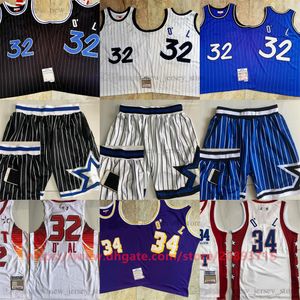 Mitchell ve Ness Otantik Nakış Basketbol Formaları Retro Stripe #32 Gerçek Dikişli 1994-95 Siyah Mavi Beyaz Nefes Alabbe Sport Şort 2004 All-Star 2009 Jersey