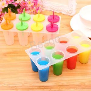 Cylindrical Ice Cream Moulds Tools 8 Grids Plastic Popsicle Mold With Handle Party Banquet DIY Portable Ice Cubes Mould Supplies BH6911 WLY