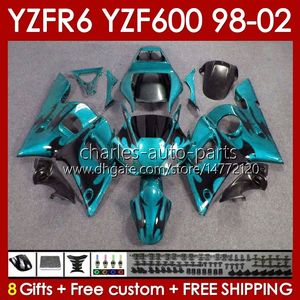 Kit carrozzeria per YAMAHA YZF R6 R 6 YZF600 600CC 98-02 Carrozzeria 145No.40 YZF 600 CC YZF-600 YZFR6 98 99 00 01 02 Telaio YZF-R6 1998 1999 2000 2001 2002 Carenatura completa ciano fiamme nero