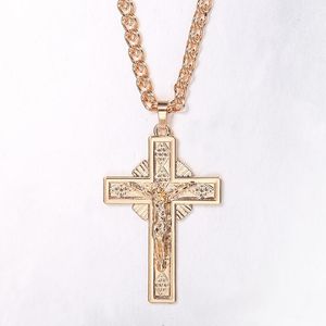 Pendant Necklaces Fashion Cross Prayer Necklace For Men Women 585 Rose Gold Color Crucifix Jesus Charm Religious Faith Neck Jewelry GP436Pen