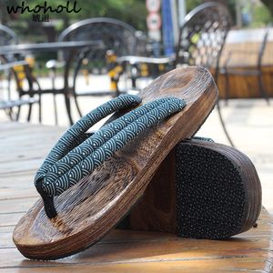Whwholholl Geta Animeコスプレコスチューム日本のGetaサンダル夏サンダルメ ンズフラット木製の靴詰まりスリッパフリップフロップ