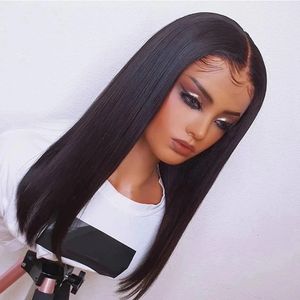 Long Smooth Silky Straight Hair LLace Front Wig Black 180% For Blacks Women Middle Part Wigs Fiber Hairs Lace Wigs