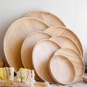 Dishes & Plates Wooden Pallet Japanese Rubber Wood Round Multifunctional Western Plate Storage Tray Taste Dish Household Kitchen Suppli