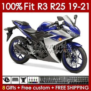 Corpo stampo ad iniezione per YAMAHA YZFR3 YZFR25 YZF R 3 25 R3 R25 19 20 21 Carrozzeria 141No.38 100% Fit YZF-R3 YZF-R25 2019 2020 2021 Telaio 2019-2021 Kit carenatura OEM blu lucido