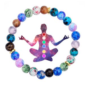 7 Chakras Reiki Cura Pedra Frisada Pulseira Fios Yoga Equilíbrio Energia Pedras Vulcânicas Naturais Pulseiras Faça Você Mesmo Jóias Artesanais